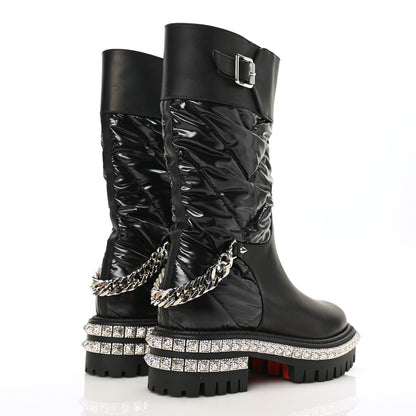 Christian Louboutin Glazed Fabric Quilted Calfskin Studded Chain Verdonna Boots 35 Black 4 of 6