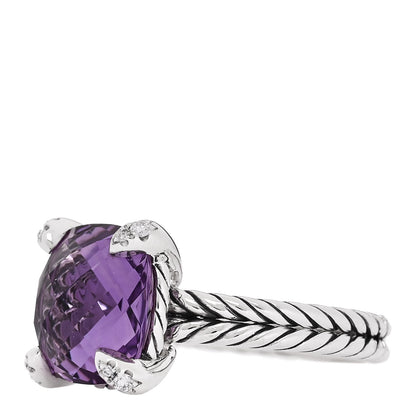 David Yurman Sterling Silver Diamond Amethyst 11mm Chatelaine Ring 53 6.5 3 of 5