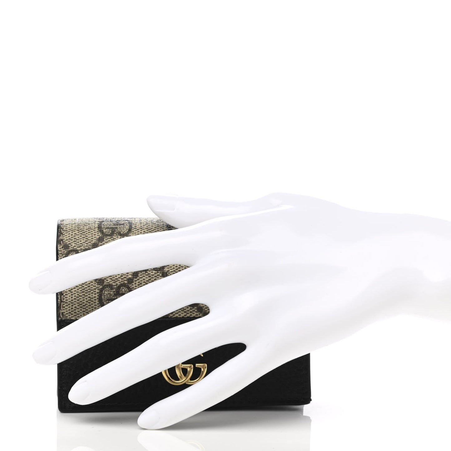 Dollar Calfskin GG Supreme Monogram GG Marmont Card Case Black Beige Ebony