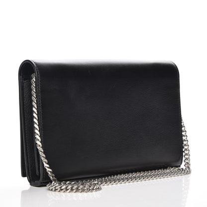 Saint Laurent Calfskin Heart Studded Monogram Chain Wallet Black 3 of 8