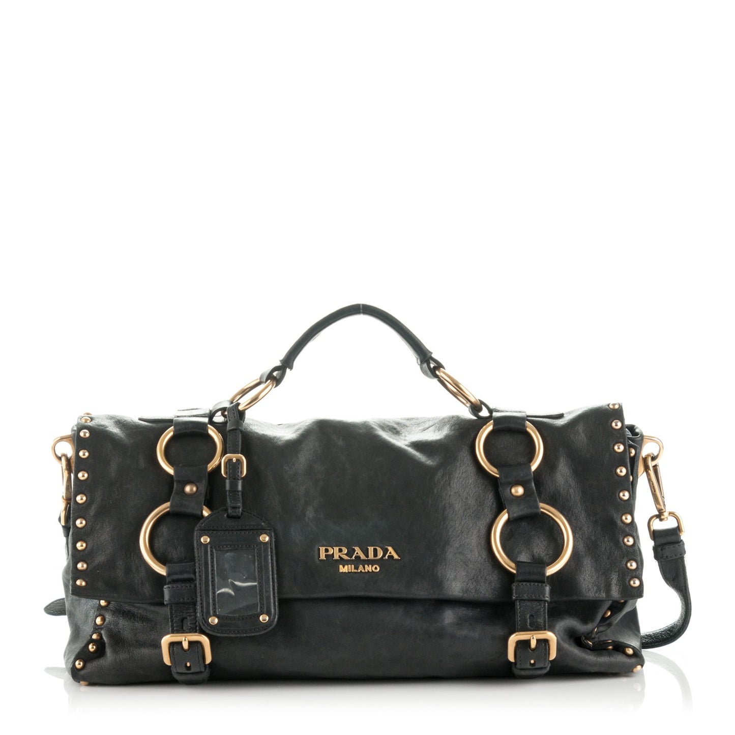 Nappa Studded Aviator Satchel Blue