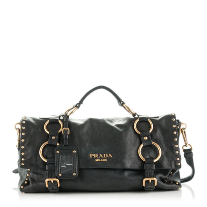 Prada Nappa Studded Aviator Satchel Blue 1 of 10