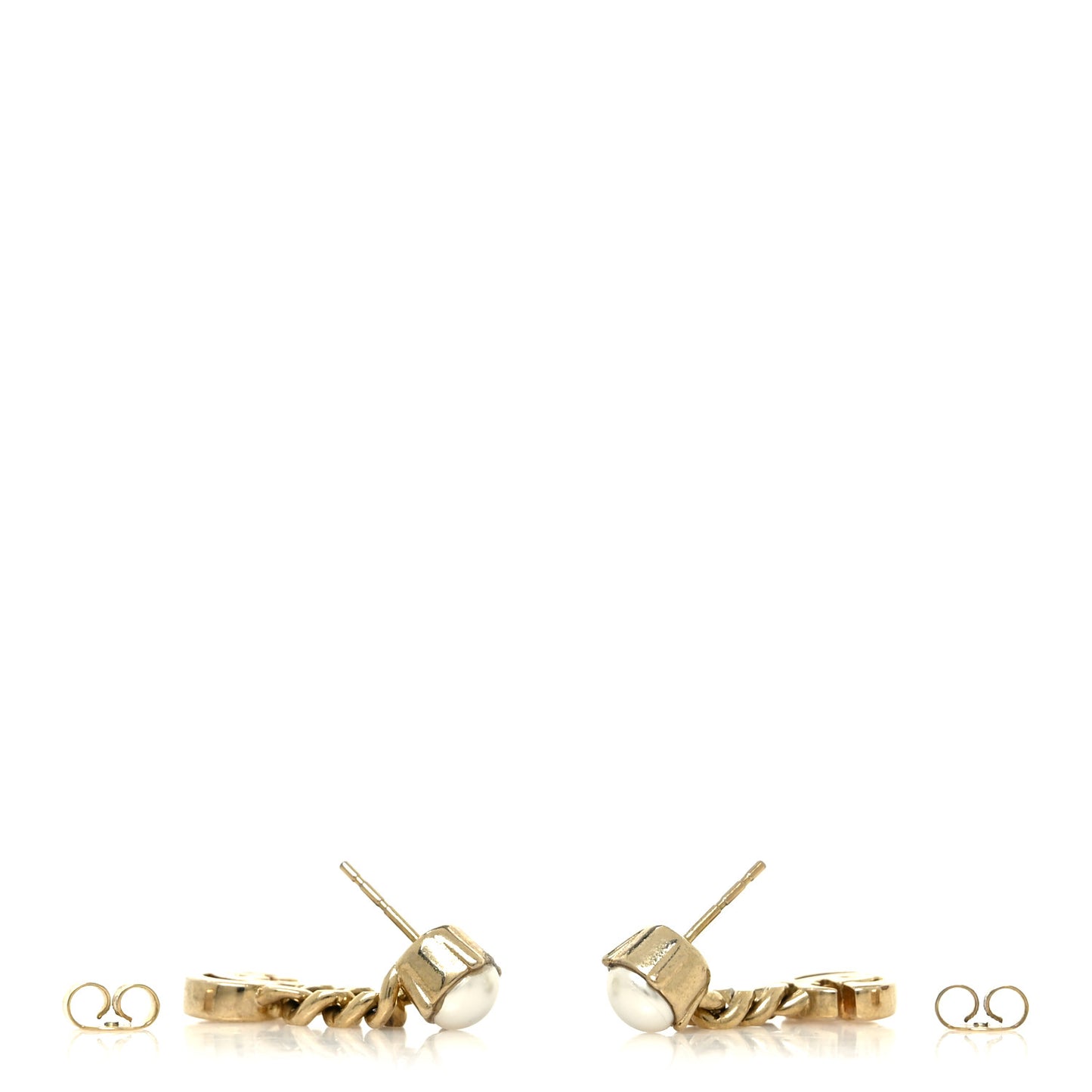 Metal Pearl Double G Chain Drop Earrings Gold
