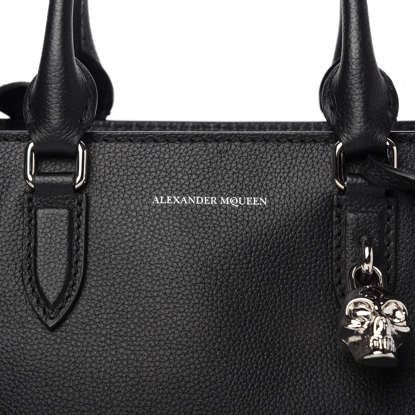 Pebbled Calfskin Small Skull Padlock Zip Around Tote Black