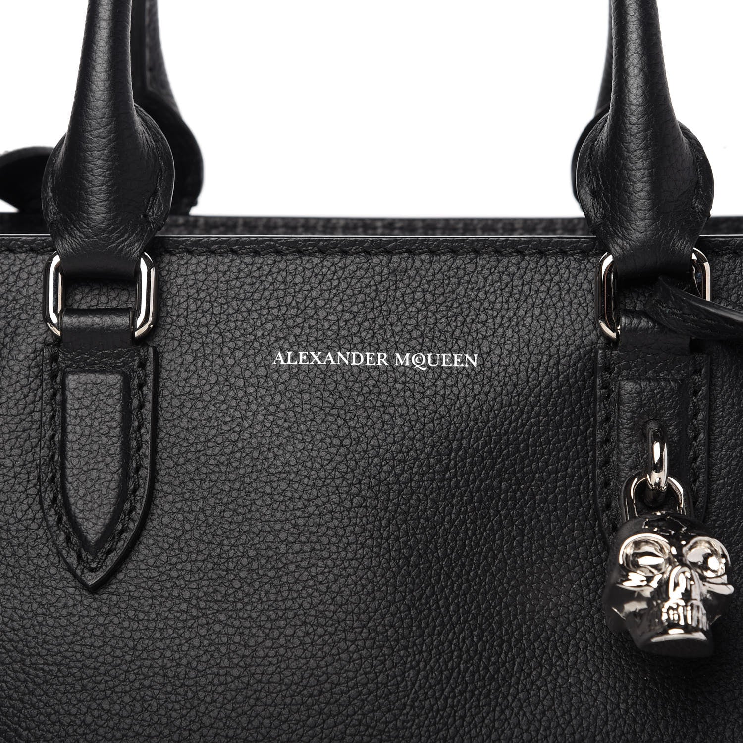 Alexander McQueen Pebbled Calfskin Small Skull Padlock Zip Around Tote Black 10 of 10