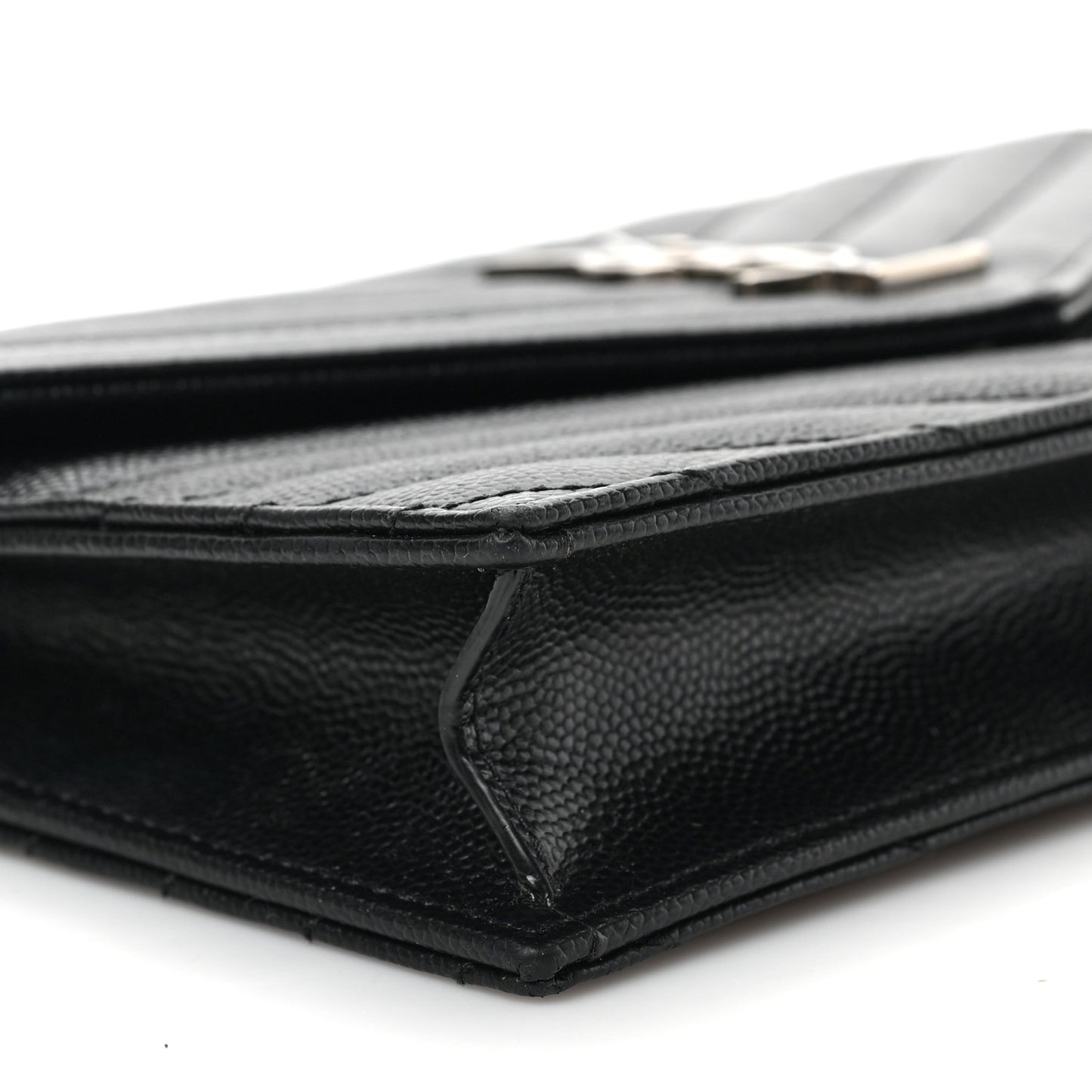 Grain De Poudre Matelasse Chevron Monogram Envelope Chain Wallet Black