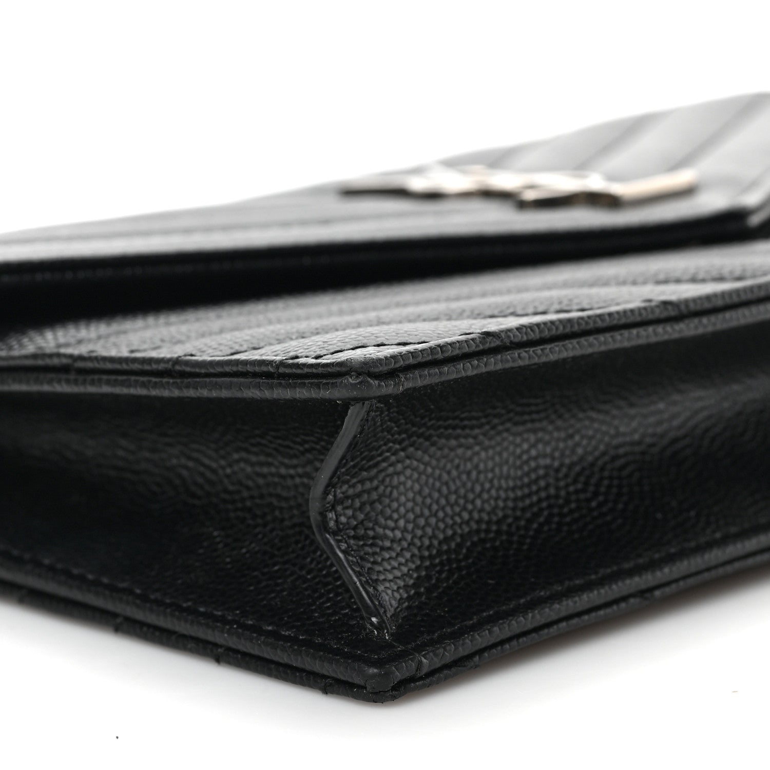 Saint Laurent Grain De Poudre Matelasse Chevron Monogram Envelope Chain Wallet Black 6 of 7