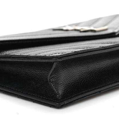 Saint Laurent Grain De Poudre Matelasse Chevron Monogram Envelope Chain Wallet Black 6 of 7
