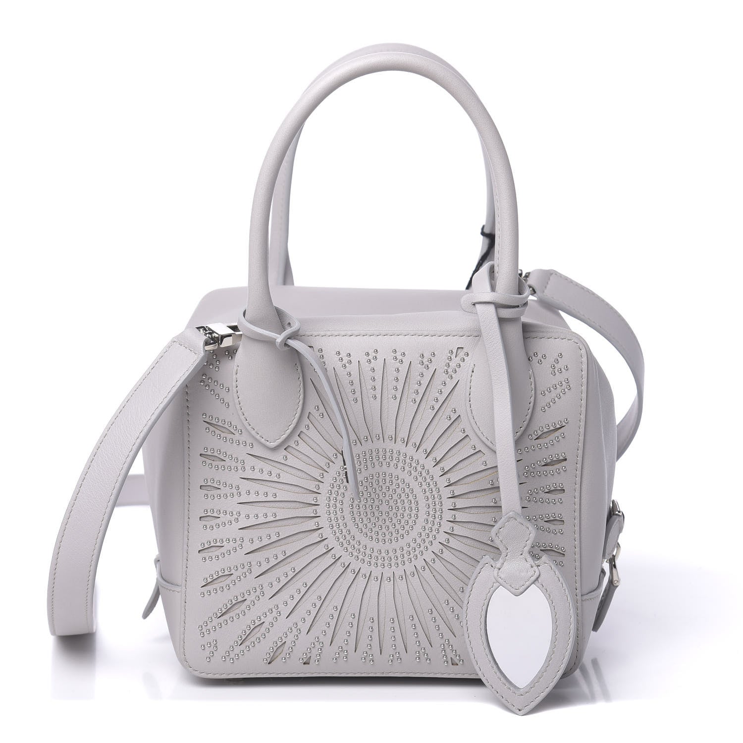 Alaia Calfskin Lux Laser Cut Studded Small Elga Top Handle Bag Grey 1 of 9
