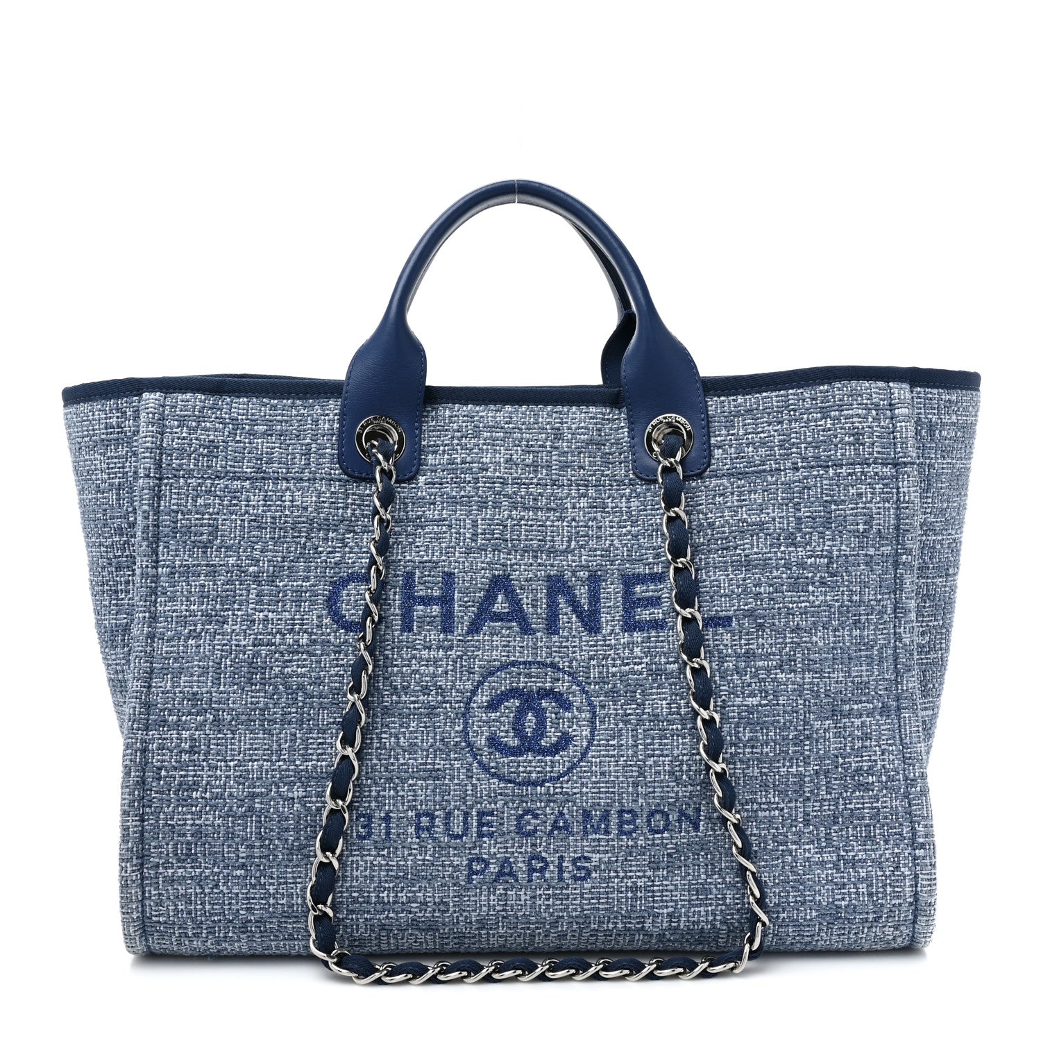 Chanel Woven Straw Raffia Medium Deauville Tote Blue 1 of 9