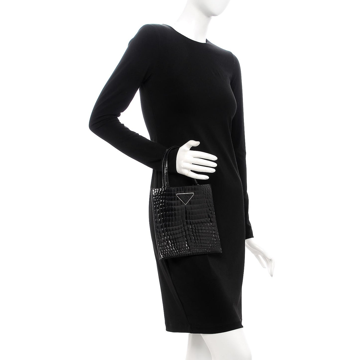 Calfskin Crocodile Embossed Small Tote Nero Black