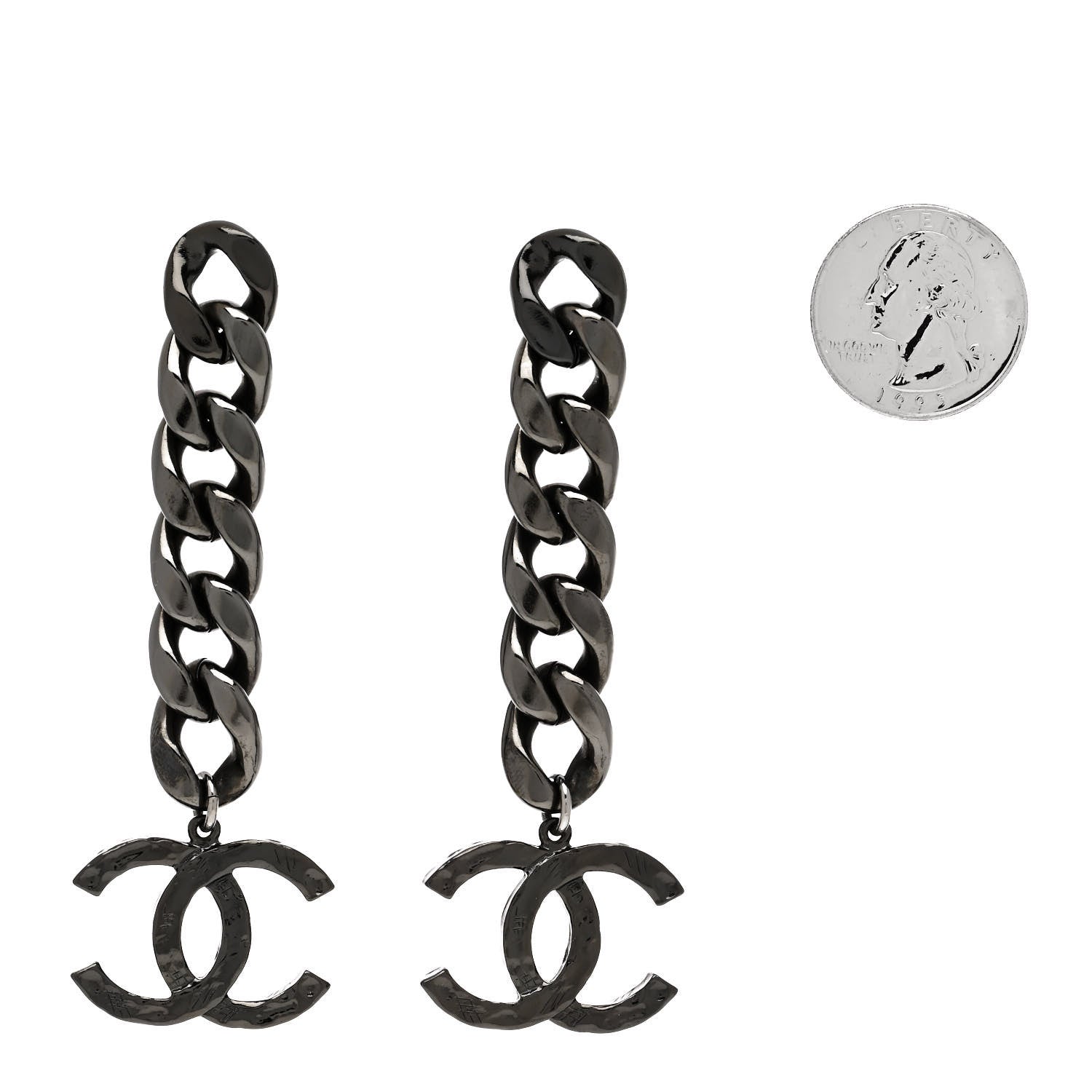 Chanel Metal CC Pick Drop Earrings Ruthenium 2 of 5