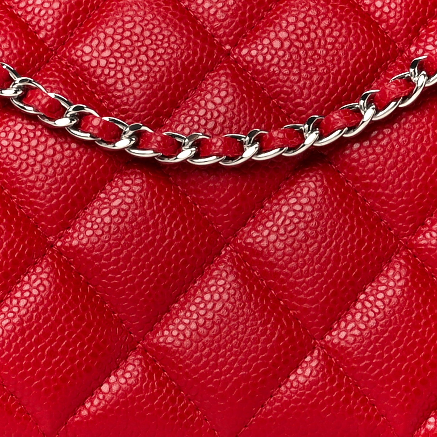 Caviar Quilted Clutch With Chain Flap Red