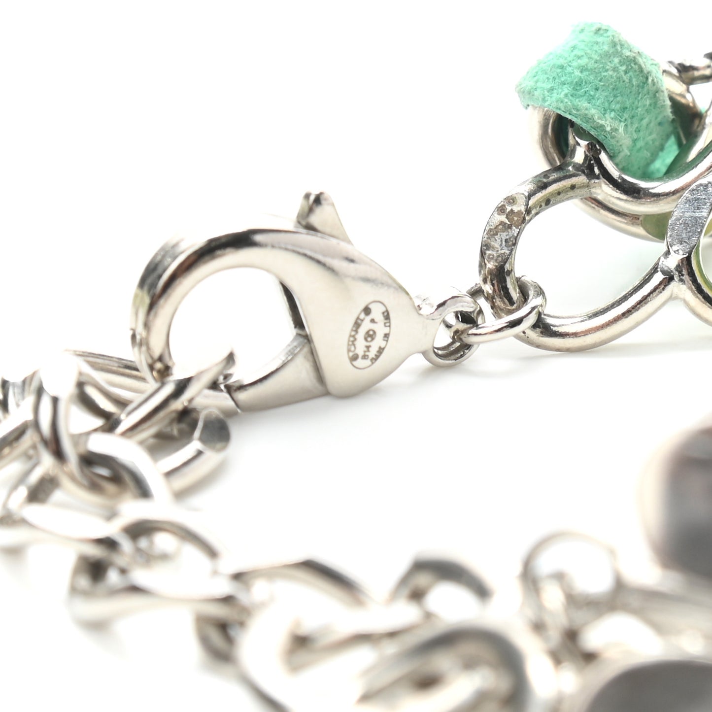 Tweed Suede Chain Lucky Charms CC Belt Green Silver
