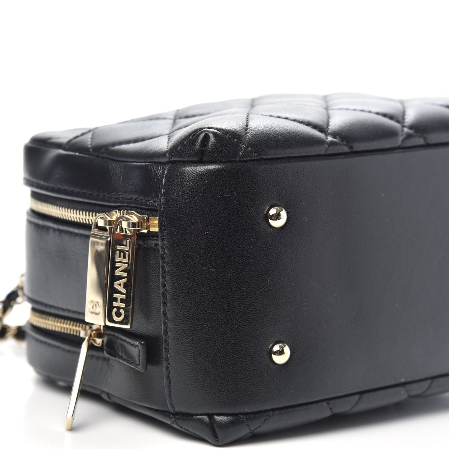 Lambskin Quilted Small Trendy CC Bowling Bag Black