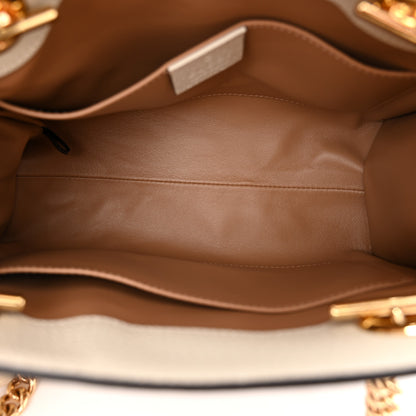 Gucci GG Supreme Monogram Berry Textured Dollar Calfskin Small Padlock Tote Beige Ebony Light Copper Mystic White 6 of 10