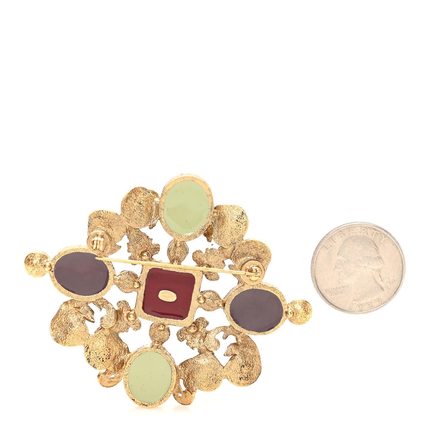 Resin Gripoix Poured Glass Crystal CC Brooch Multicolor