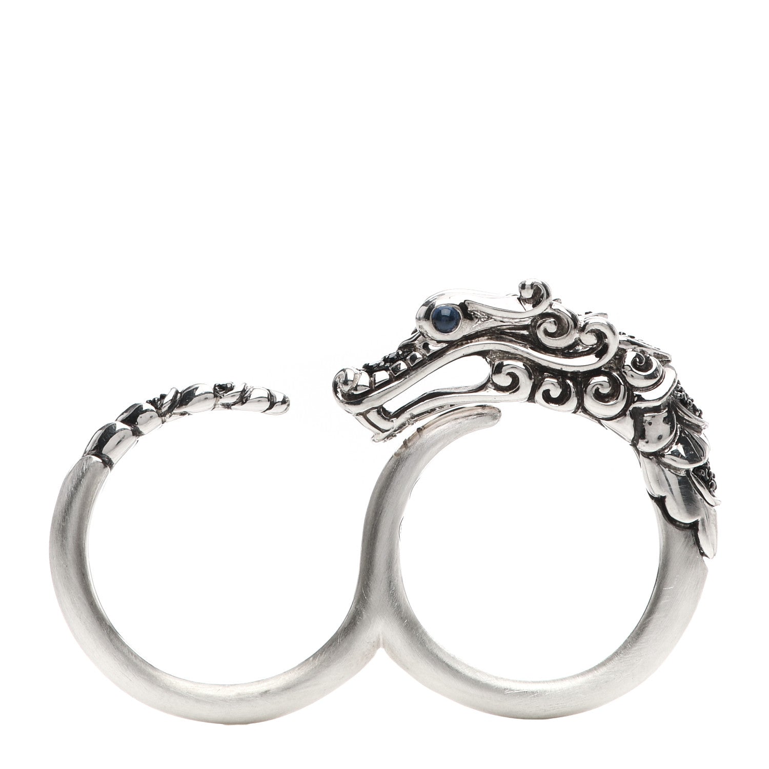 John Hardy Sterling Silver Black Spinel Blue Sapphire Sapphire Naga Dragon Two Finger Ring 57 8 5 of 6