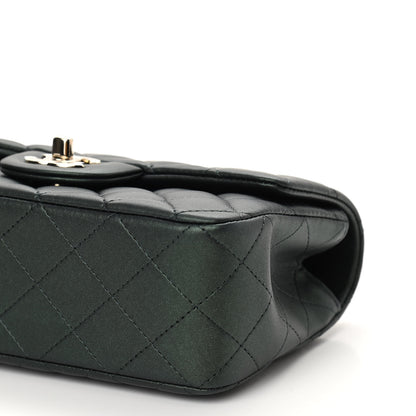 Chanel Iridescent Lambskin Quilted Mini Top Handle Rectangular Flap Dark Green 10 of 11