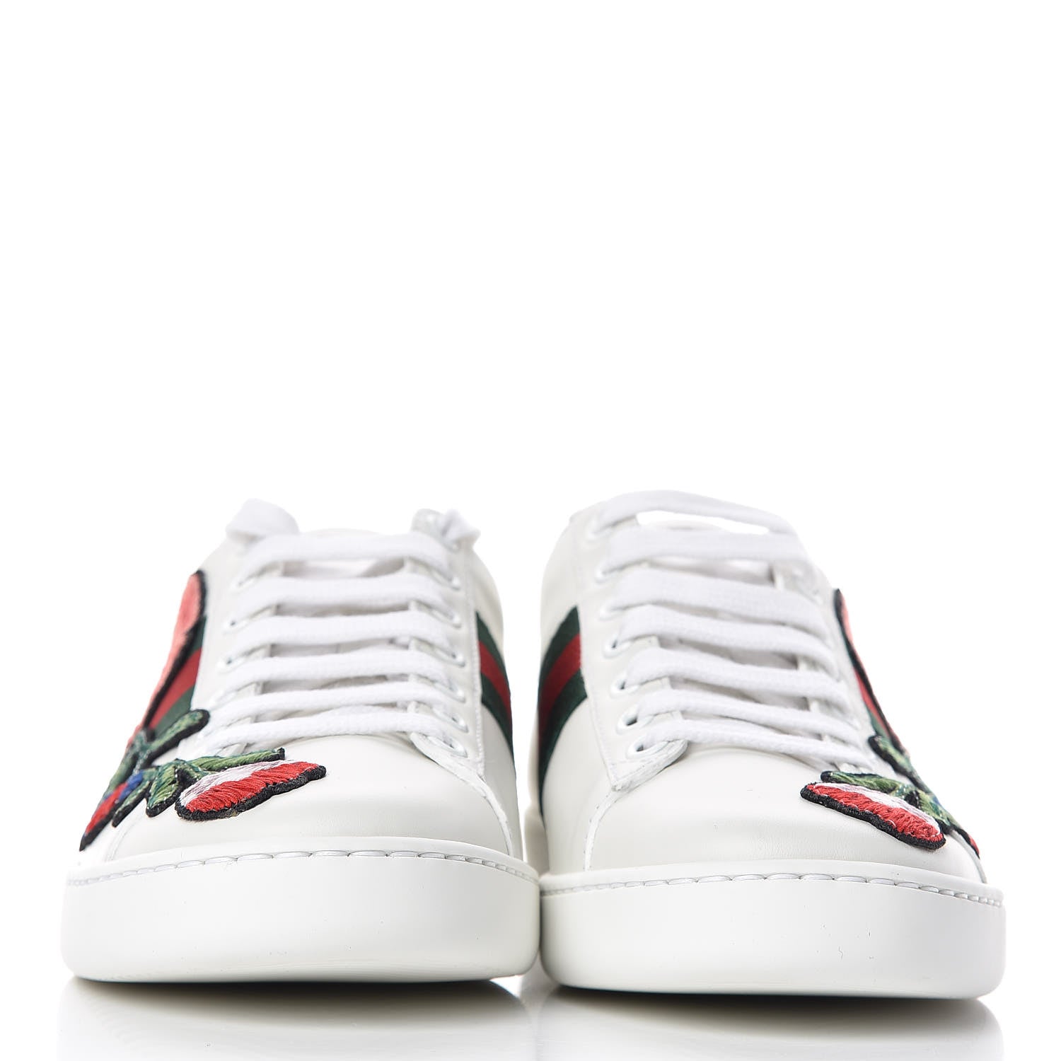 Gucci Calfskin Web Floral Embroidered Womens Ace Sneakers 35.5 White 2 of 8