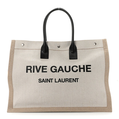 Saint Laurent Linen Calfskin Small Rive Gauche Tote Optic White 1 of 10
