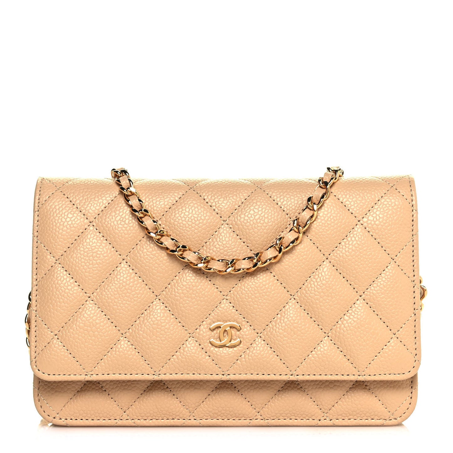 Caviar Quilted Wallet On Chain WOC Beige