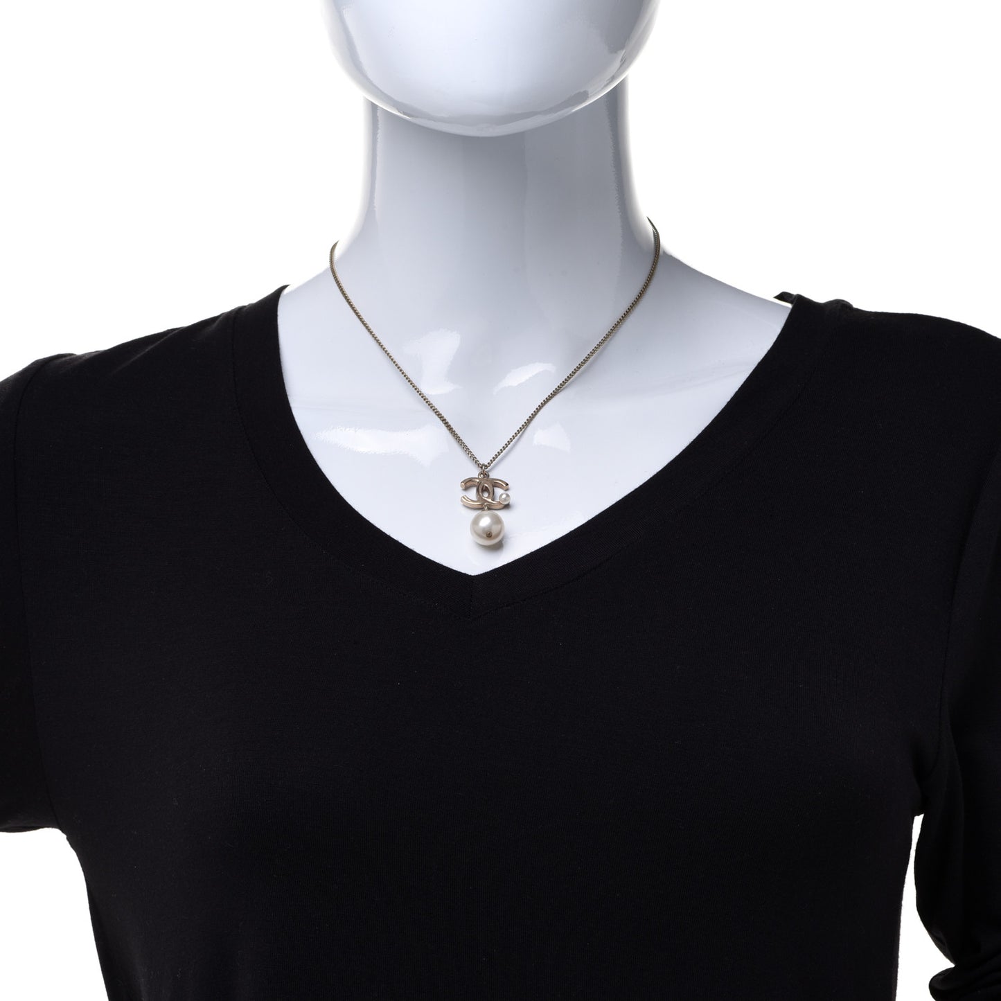 Pearl CC Drop Necklace Gold