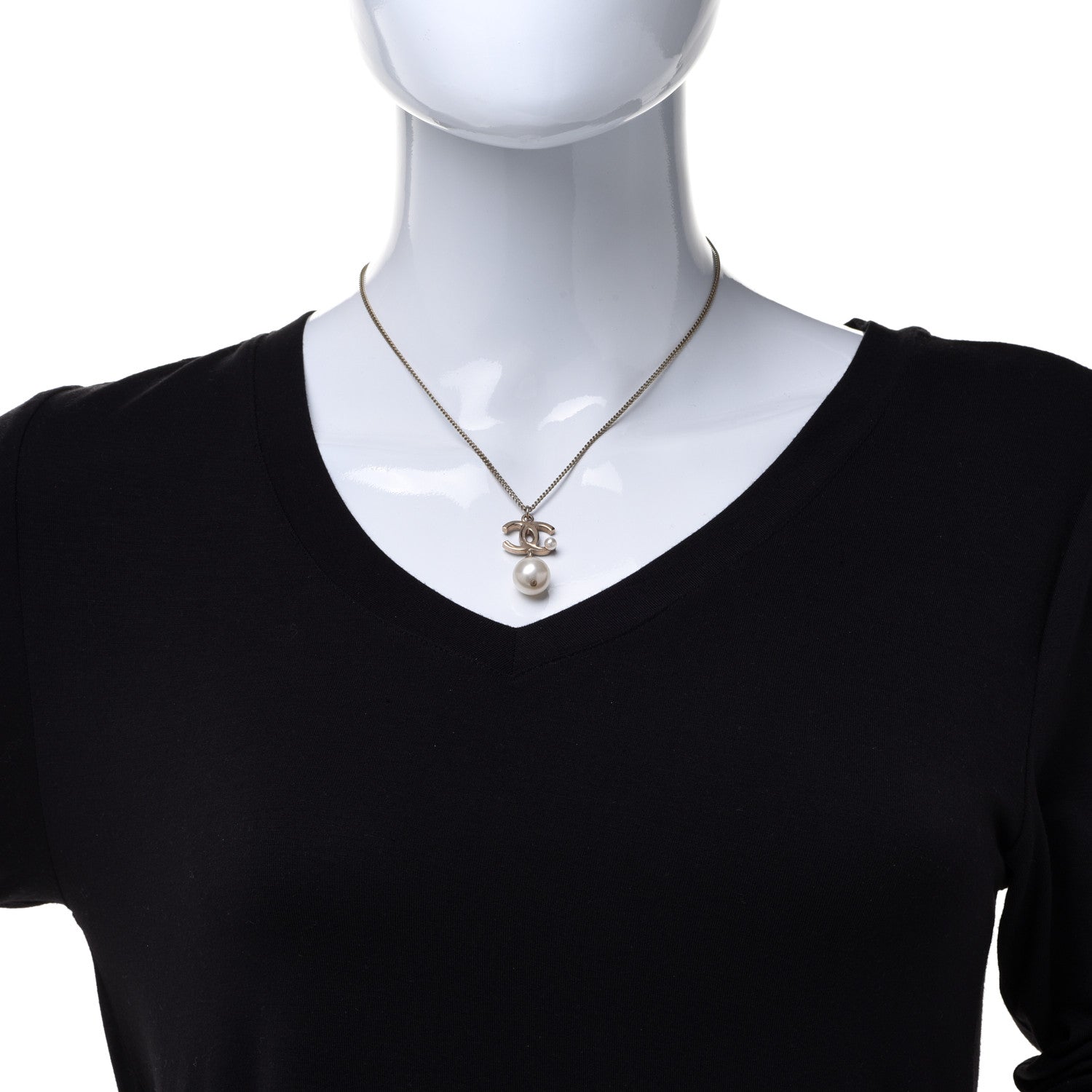 Chanel Pearl CC Drop Necklace Gold 2 of 7