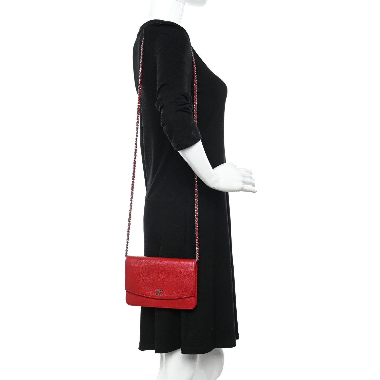 Chanel Caviar Sevruga Wallet on Chain WOC Red 2 of 15
