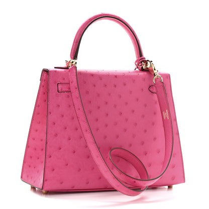 Hermes Ostrich Horseshoe Kelly Sellier 25 Rose Tyrien 3 of 11