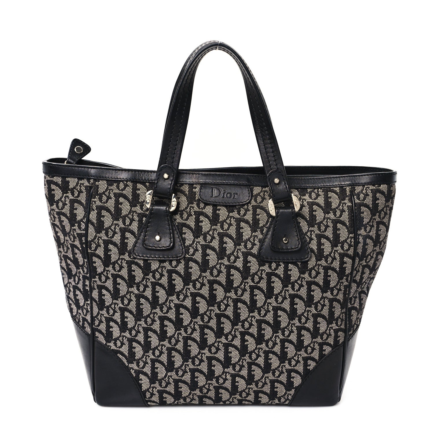 Christian Dior Denim Calfskin Monogram Tote Navy Blue 1 of 12