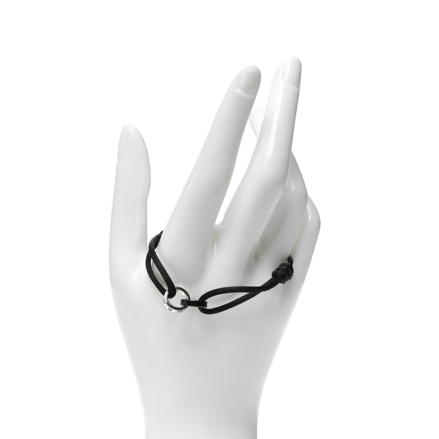 18K White Gold Ceramic 4 Diamond LOVE Cord Bracelet Black