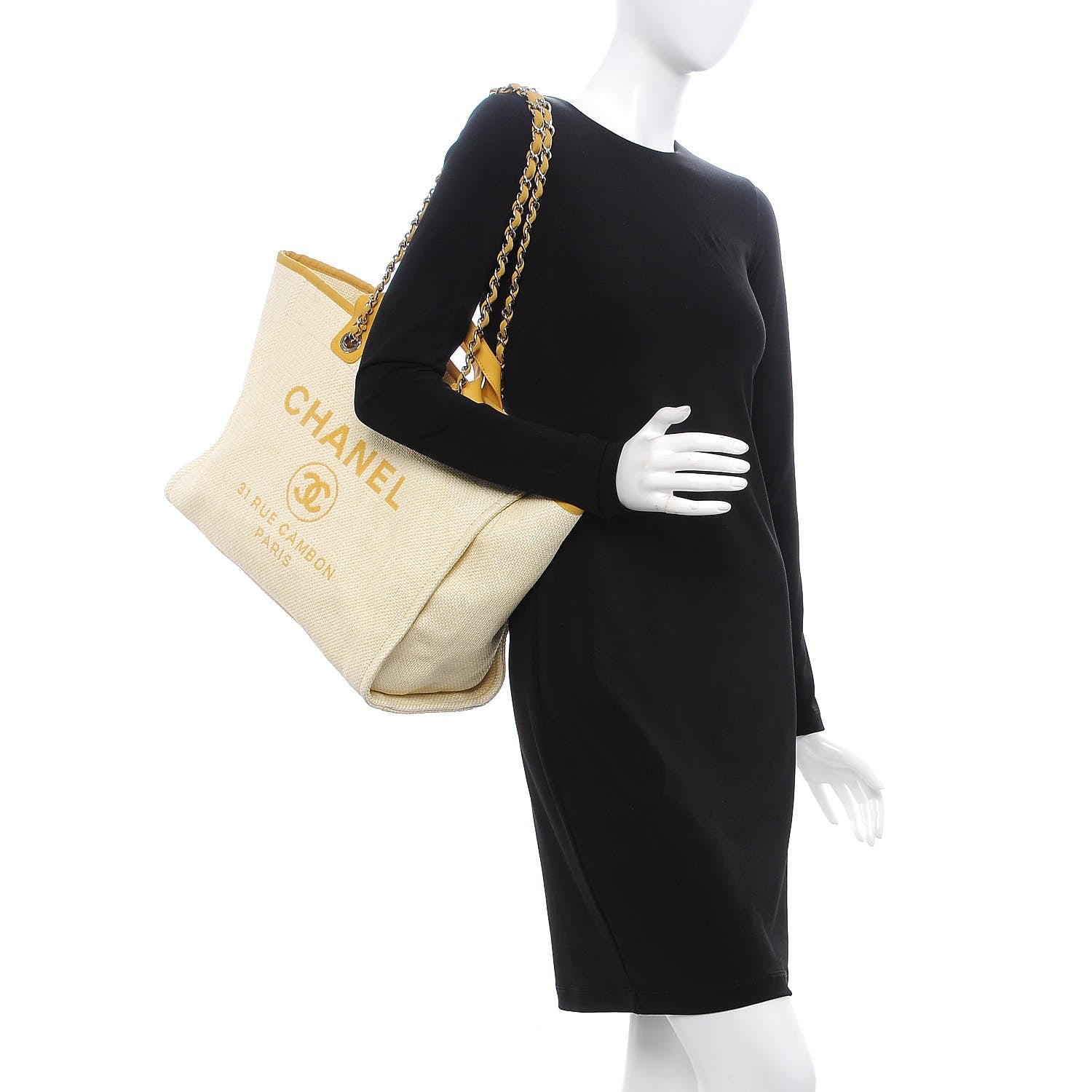 Chanel Woven Straw Raffia Large Deauville Tote Yellow 2 of 8