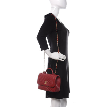 Chanel Calfskin Chevron Quilted Top Handle Flap Red 2 of 10