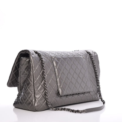 Chanel Metallic Calfskin Quilted XXL Travel Flap Bag Dark Silver 3 of 7