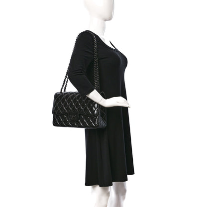 Chanel Shiny Distressed Calfskin Quilted Jumbo Double Flap So Black 3 of 10