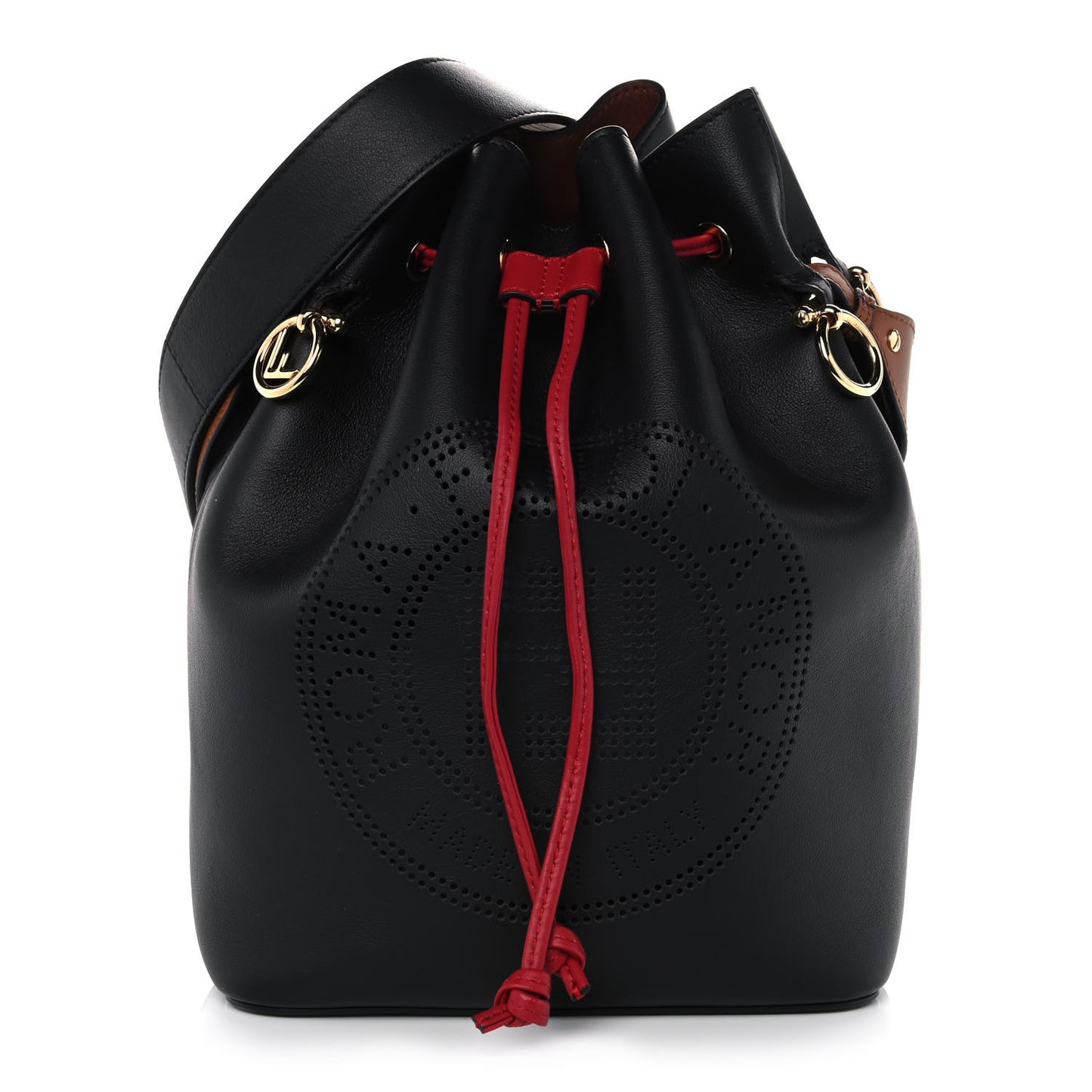 Vitello Grace F is Fendi Stamp Patch Perforated Small Mon Tresor Bucket Bag Black