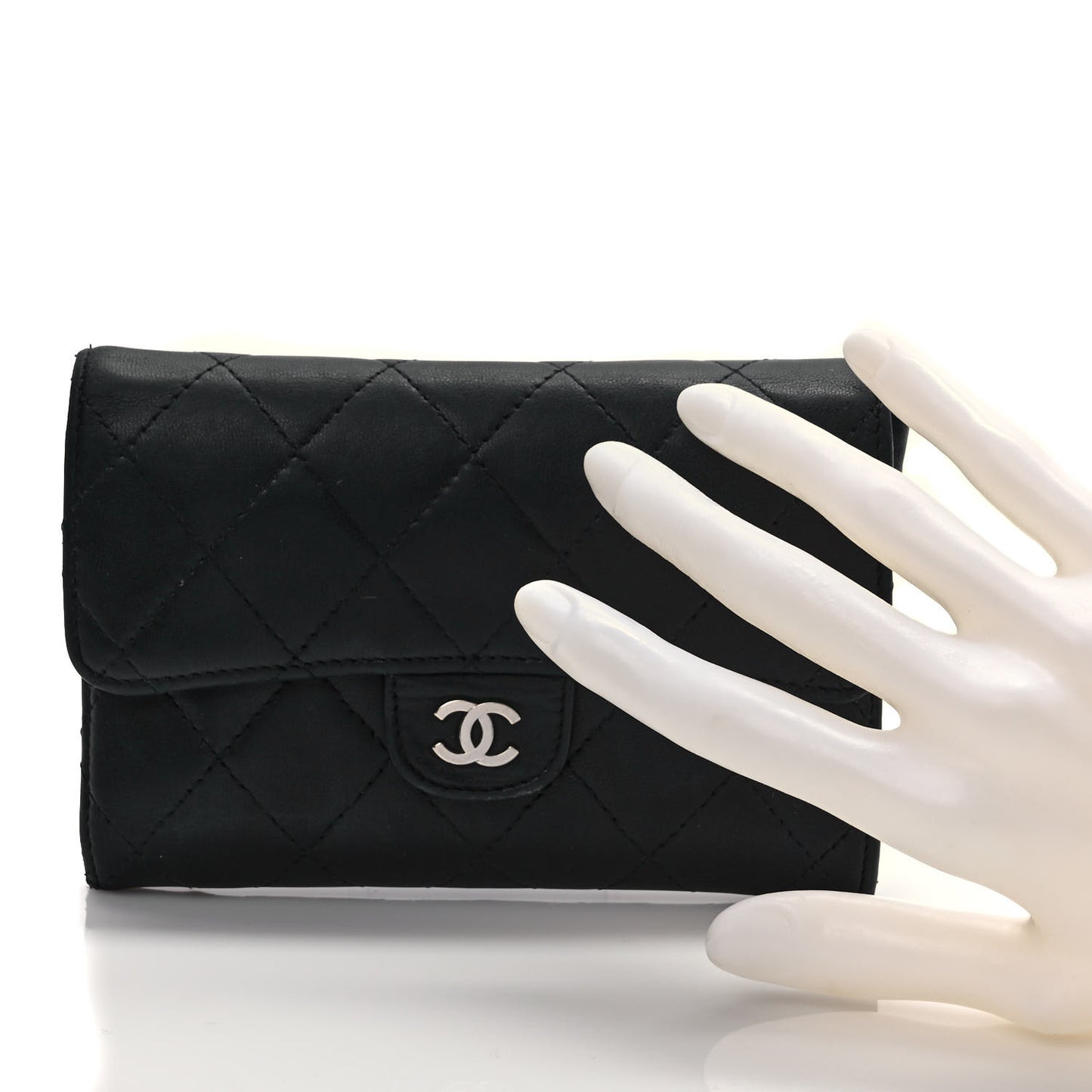 Lambskin Quilted Small Flap Card Holder Wallet Black