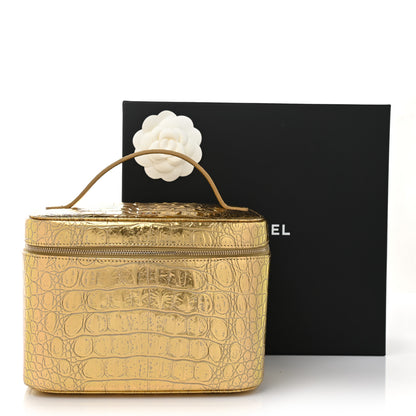 Chanel Metallic Calfskin Crocodile Embossed Cocodile Top Handle Vanity Gold 10 of 10