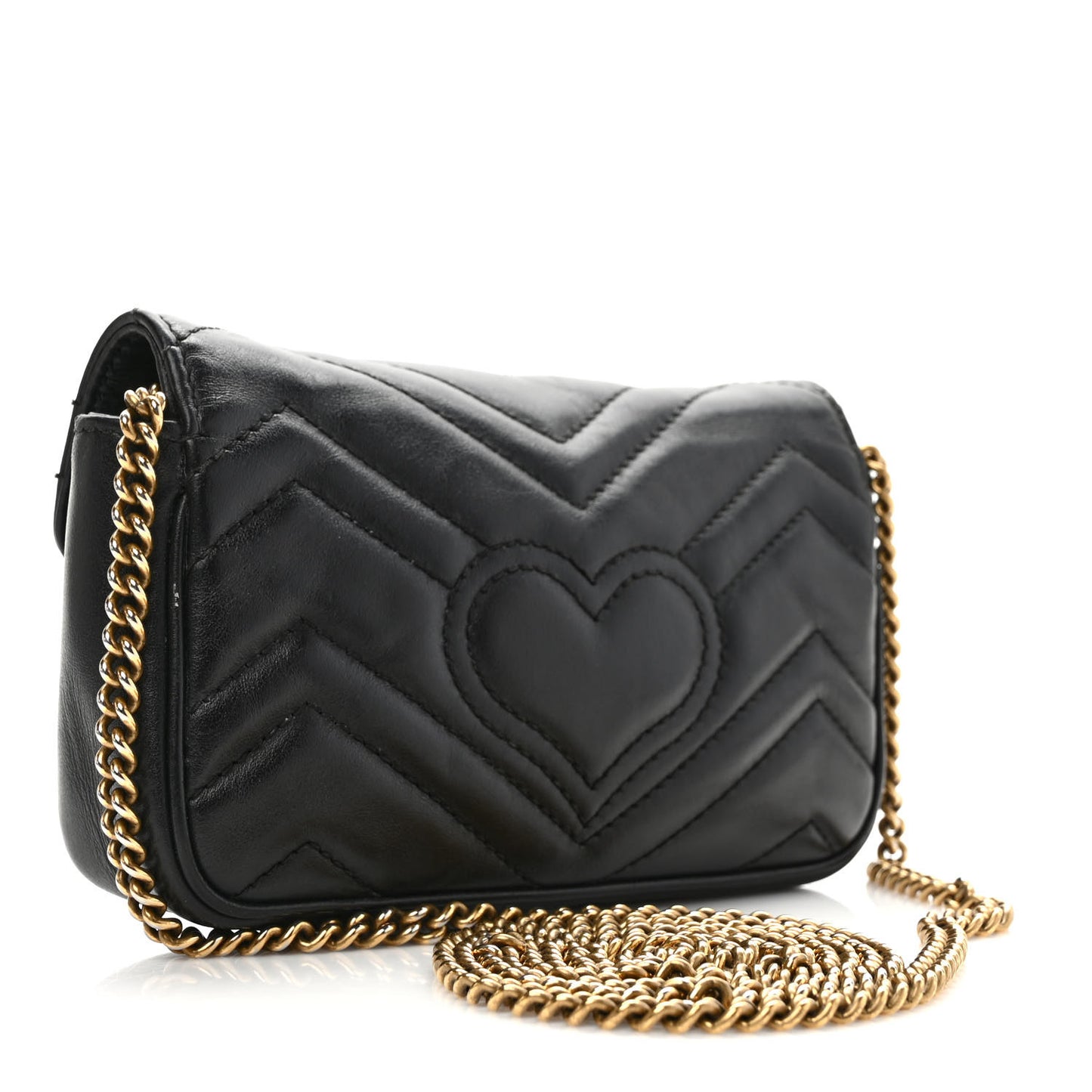 Calfskin Matelasse Super Mini GG Marmont Shoulder Bag Black