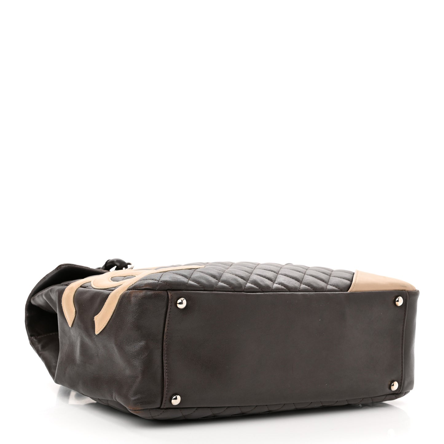 Calfskin Quilted Large Cambon Flap Brown Beige