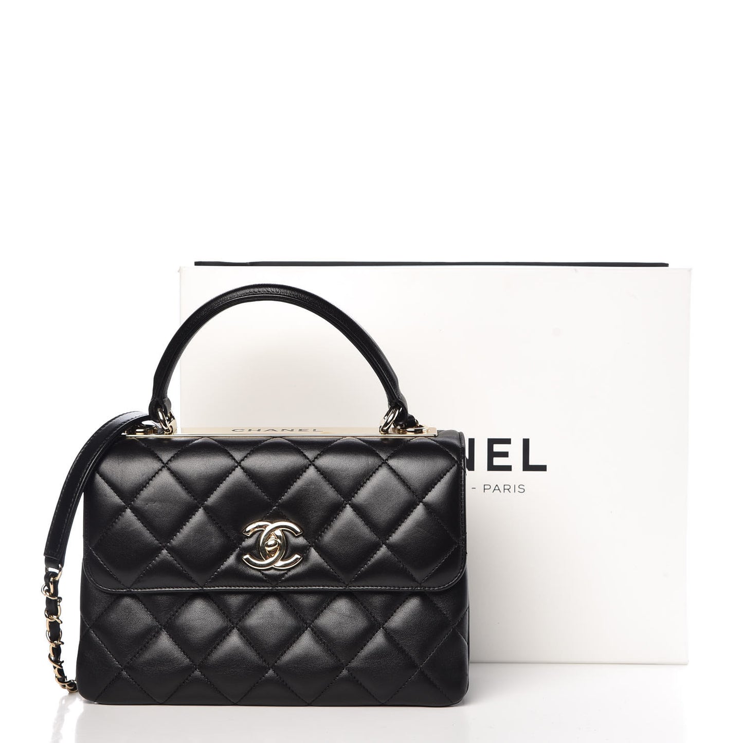 Lambskin Quilted Small Trendy CC Dual Handle Flap Bag Black