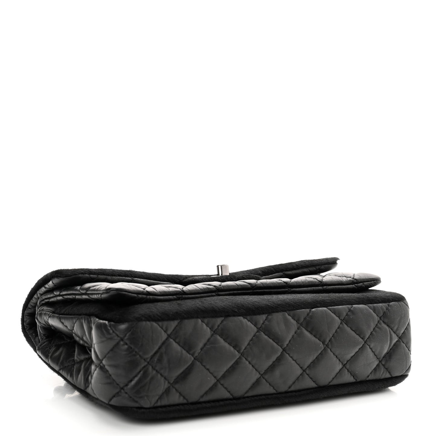 Aged Calfskin Miss Pony Fur Medium Flap Black