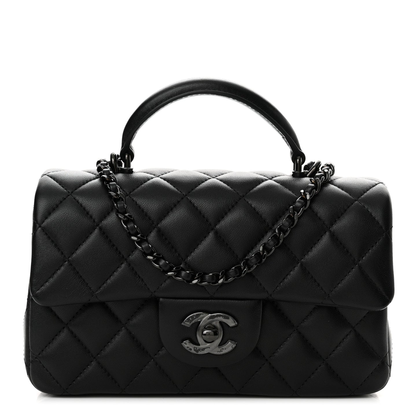 Lambskin Quilted Mini Top Handle Rectangular Flap So Black
