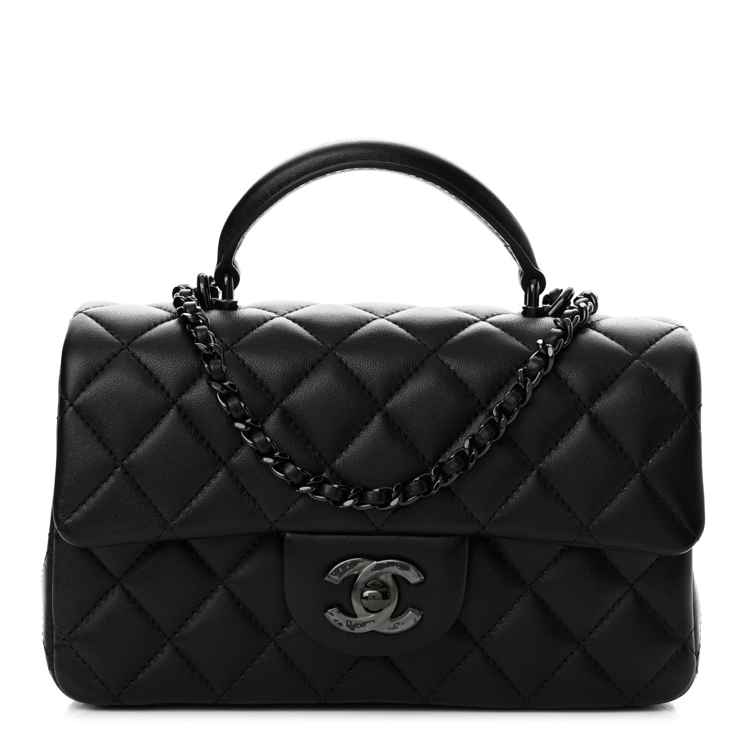 Chanel Lambskin Quilted Mini Top Handle Rectangular Flap So Black 1 of 11