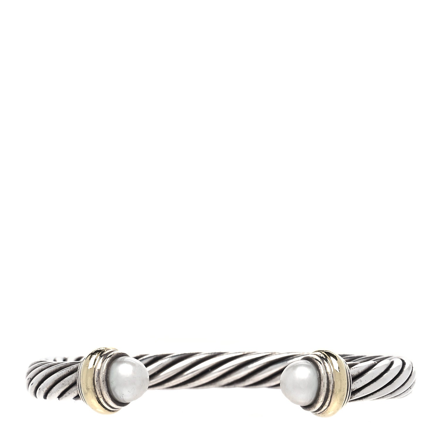 David Yurman Sterling Silver 14K Yellow Gold Pearl 7mm Cable Classics Bracelet 1 of 4