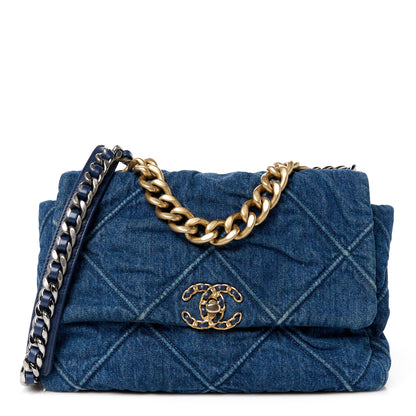 Chanel Denim Quilted Large Chanel 19 Flap Blue 1 of 10