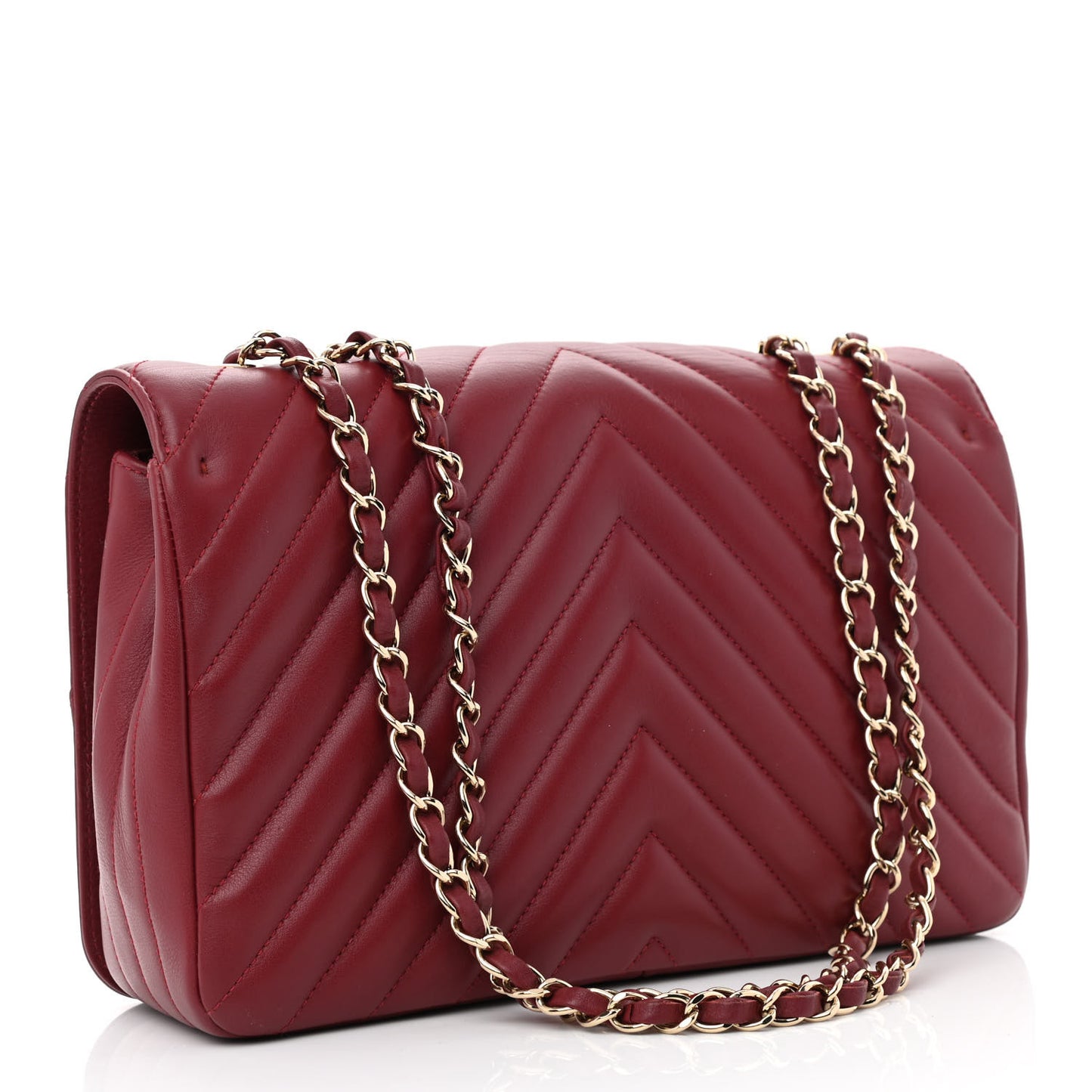 Calfskin Chevron Quilted Large Statement Flap Red