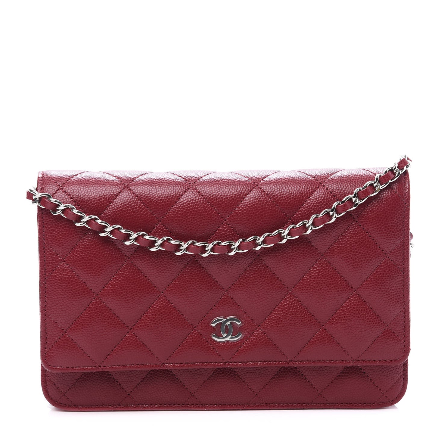 Caviar Quilted Wallet On Chain WOC Dark Red