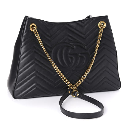 Gucci Calfskin Matelasse Medium GG Marmont Shoulder Tote Bag Black 3 of 15